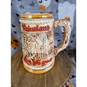 Vintage Las Vegas Souvenir Beer Stein Mug  “Fabulous Las Vegas” Embossed Ceramic